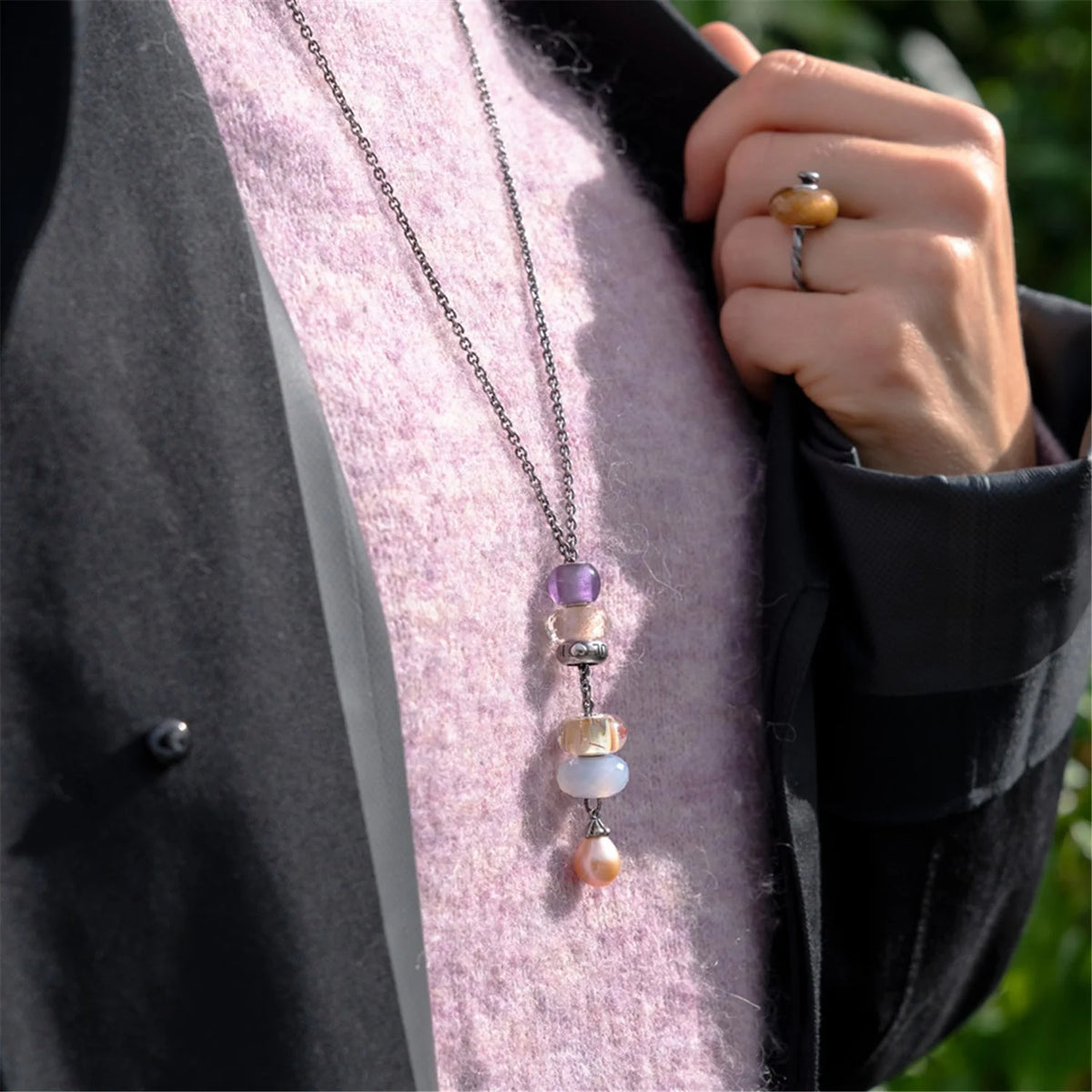 Base Trollbeads - Collana Fantasia con Perla Rosa - TAGFA-00049