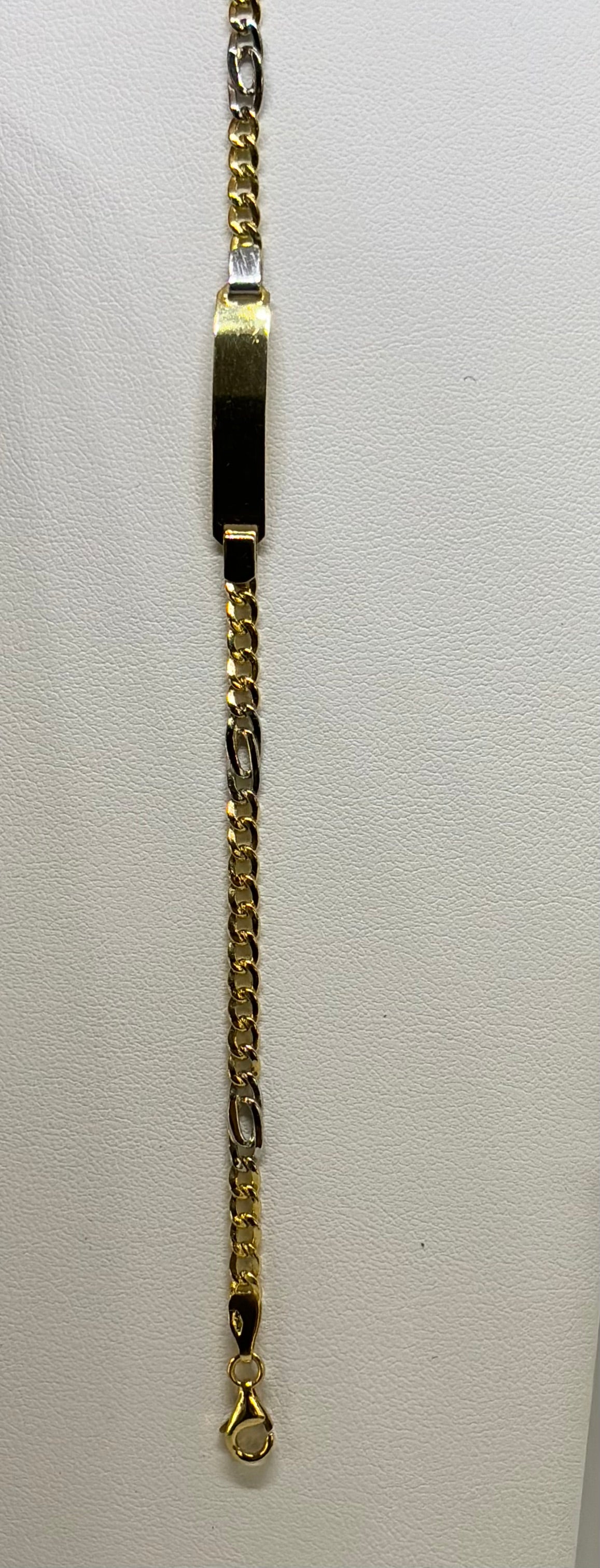Bracciale in oro 750/1000 - 18 carati colore giallo e bianco con piastra incidibile - 18,5 centimetri  - BO010