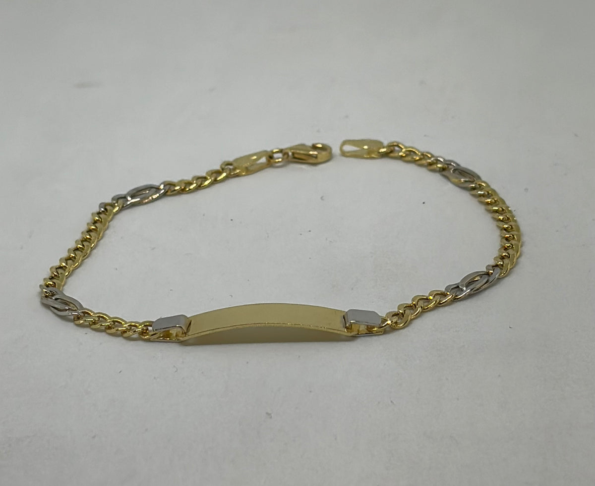 Bracciale in oro 750/1000 - 18 carati colore giallo e bianco con piastra incidibile - 18,5 centimetri  - BO010
