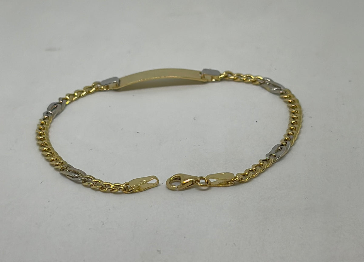 Bracciale in oro 750/1000 - 18 carati colore giallo e bianco con piastra incidibile - 18,5 centimetri  - BO010