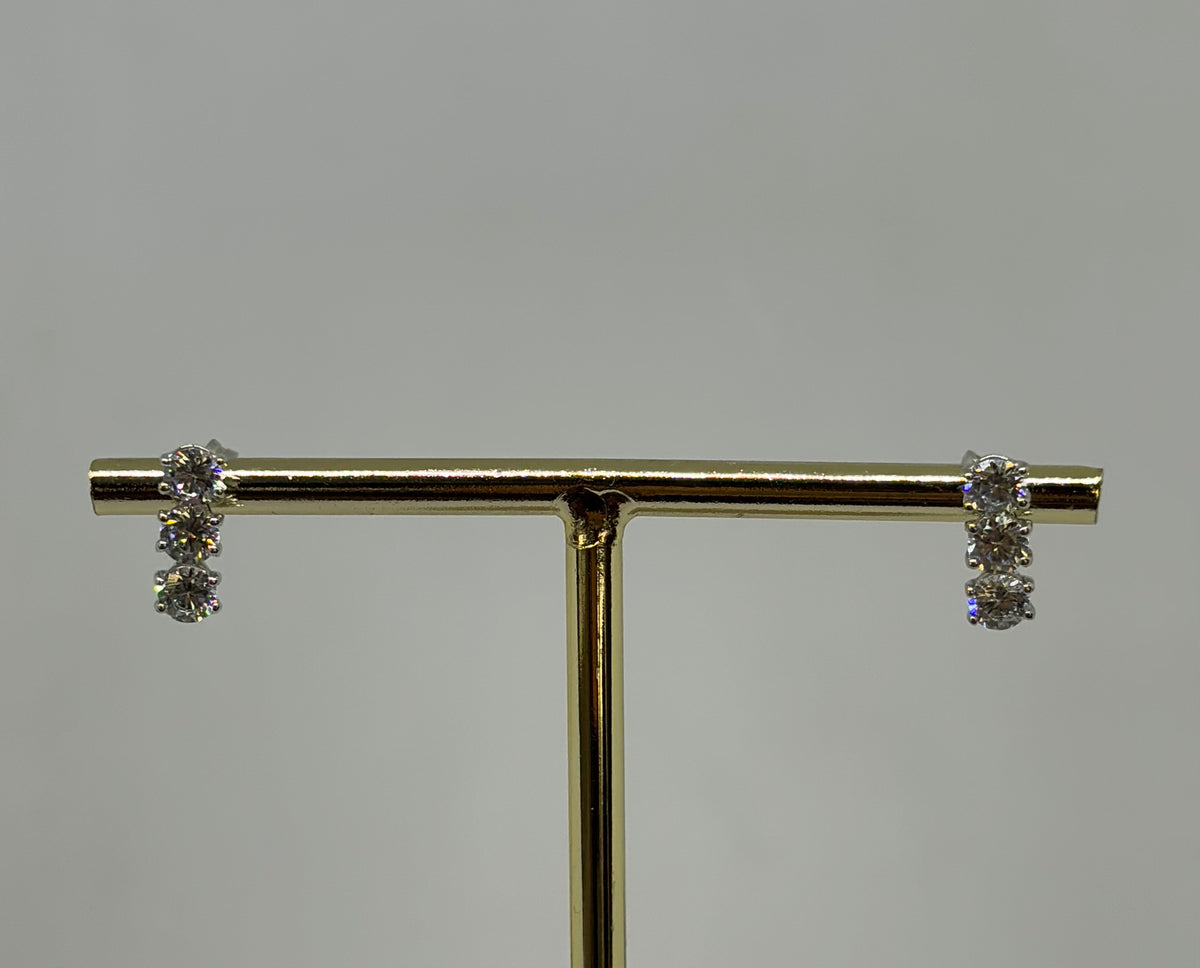 Orecchini in oro 750/1000 - 18 carati colore bianco trilogy con zirconi naturali - altezza 1,2 centimetri - OO011