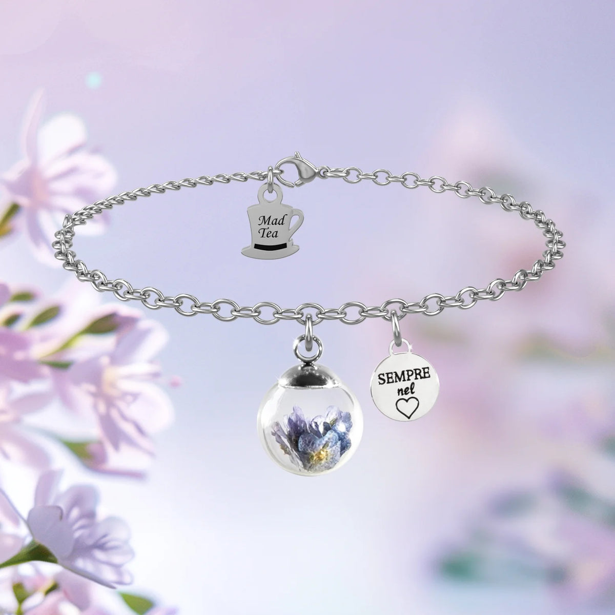 Bracciale in Acciaio Mad Tea collezione: Il giardino dei desideri - Non ti Scordar di Me - Bracciale sempre nel Cuore