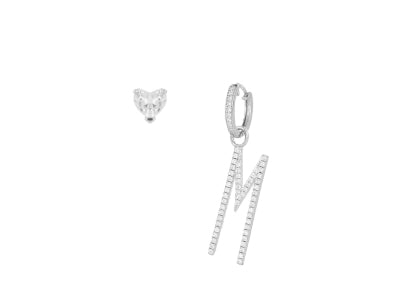 Orecchini Cuori Milano in Argento 925 con iniziale pendente e punto luce