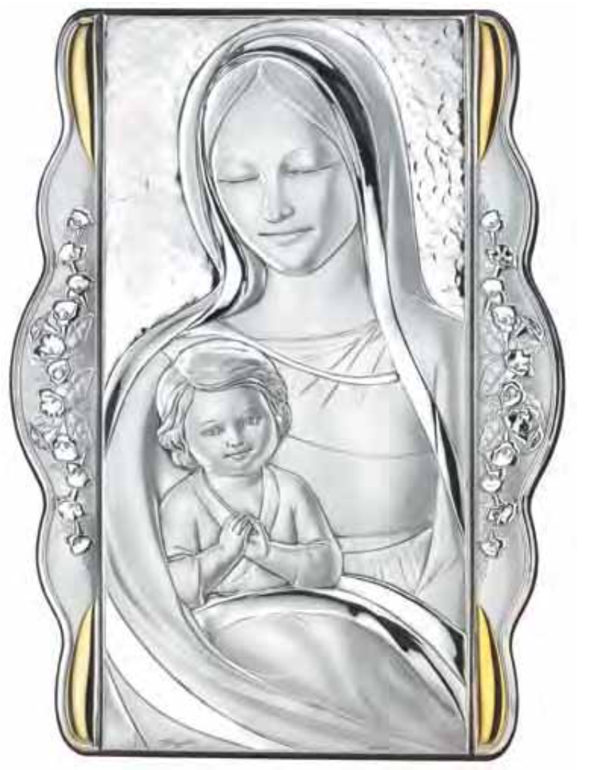 Quadro in argento sacro-Madonna con bambino con laterali decorati-3150ORO
