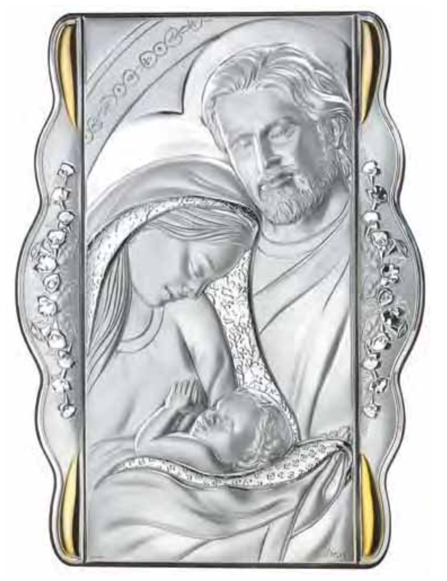 Quadro in argento sacro-Sacra Famiglia con laterali decorati-3151ORO