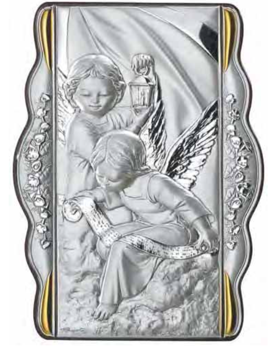 Quadro in argento sacro-Puttini con lanterna con laterali decorati-3154ORO